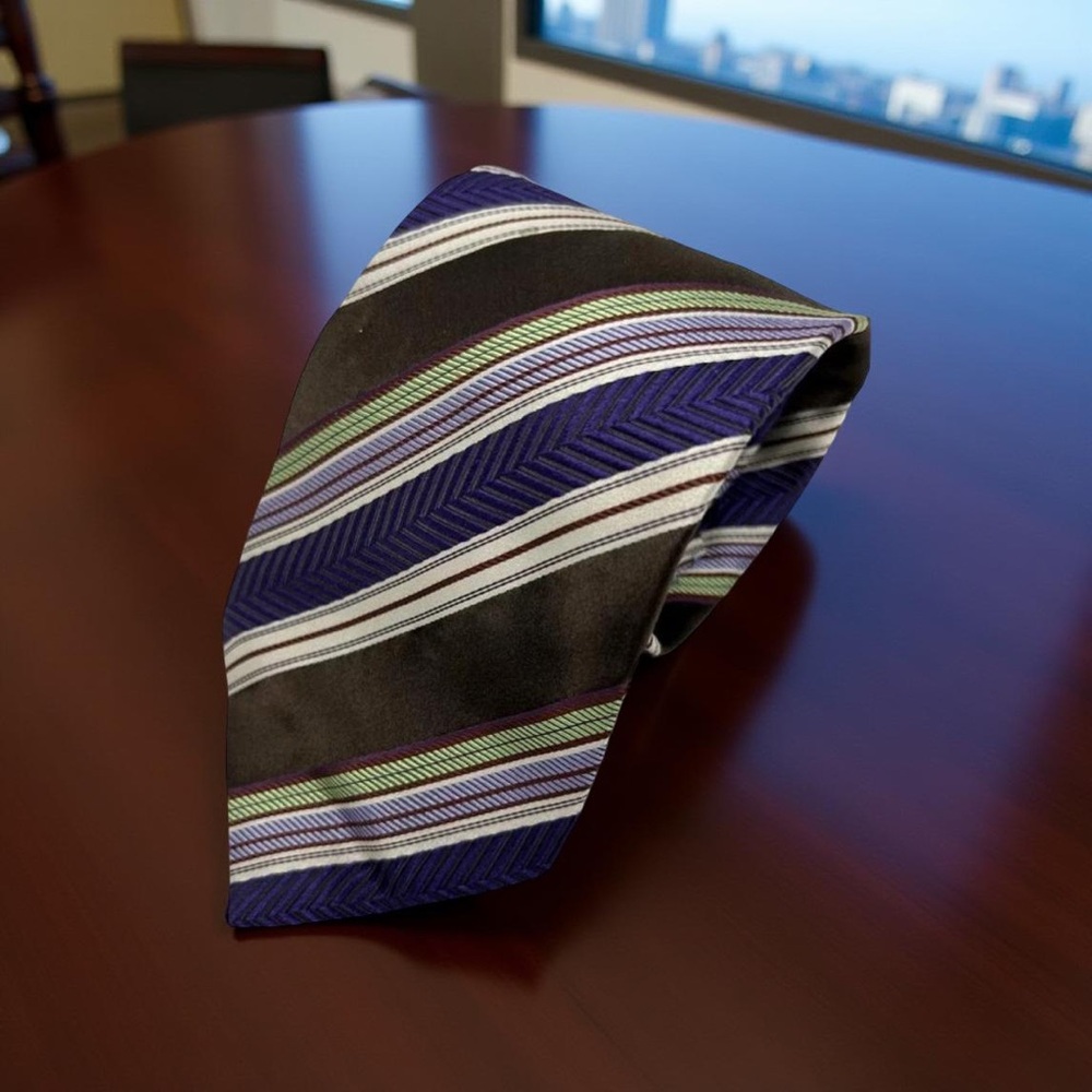Alfred Dunhill Brown Purple 100% Silk Striped Men's Neck‎ Tie 60.75" x 3.75"